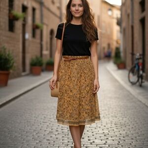Max Studio Yellow Floral A-Line Skirt